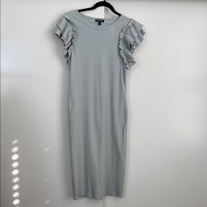 Express Light Gray Ruffle Sleeve Midi Dress